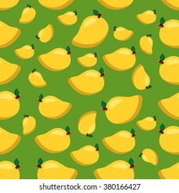 seamless pattern with mango fruit and leaf on white background