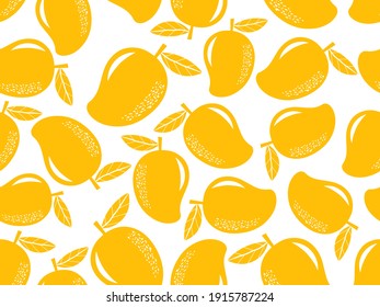 Seamless pattern with mango fruit with leaves on white background vector illustration. Flat design.