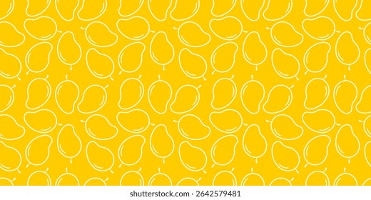 Seamless pattern of mango fruit on yellow background vector illustration. Flat design. 