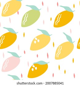 Nahtloses Muster mit Mango-Früchten-Sammlung. Vektorgrafik von Hand. gut zum Drucken. 