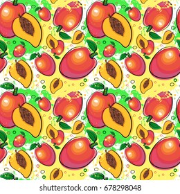 Seamless Pattern Mango Fruits Exotic Ornament Background Vector Illustration