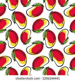 Seamless pattern with mango fruits on a white background. Vector illustration.