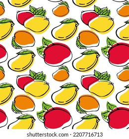 Patrón sin foco con frutos de mango sobre fondo blanco. Ilustración vectorial.