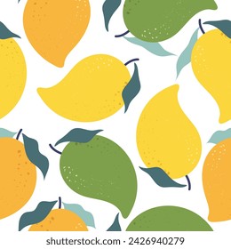 Patrón sin fisuras frutas de mango sobre fondo de color. ilustración vectorial.