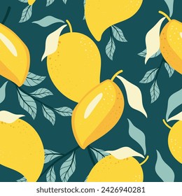 Seamless pattern mango fruits on color background. vector illustration.