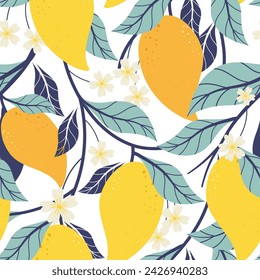 Seamless pattern mango fruits on color background. vector illustration.