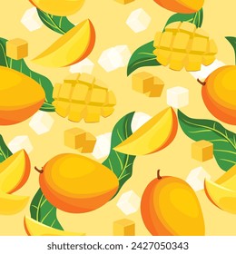 Un patrón sin fisuras de frutas de mango. fondo de fruta colorido. ilustración vectorial