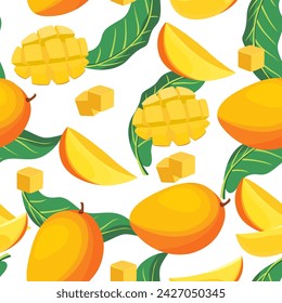 A seamless pattern of mango fruits.colorful fruit background. vector illustration