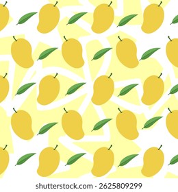 Seamless pattern with mango and leaves abstract line background. Illustrations vector