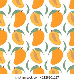 Seamless pattern with mango and leaves. Fruit pattern.