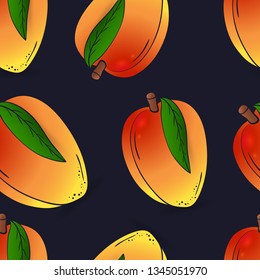 seamless pattern of mango with leaves on dark blue background