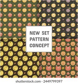 Seamless pattern with mango, seamless set of patterns