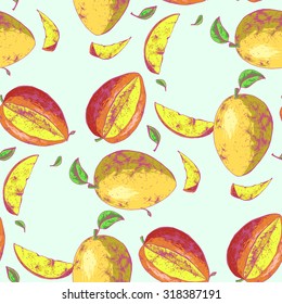 Seamless pattern mango. Vector hand-drawn illustration