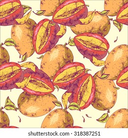 Seamless pattern mango. Vector hand-drawn illustration