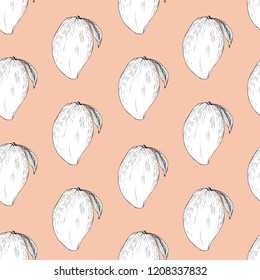 Seamless pattern of mango whole, vector