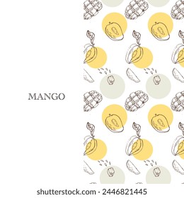 Seamless pattern with mango - wrapping background. Vector illustration can used for wrapping paper, backdrop. Mango background, packaging design. 