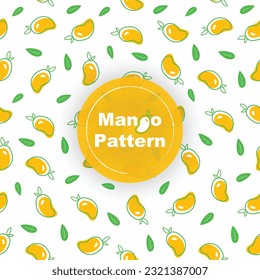 Seamless pattern of mangoes with green leaves on white background vector illustration.