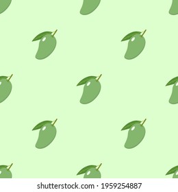 Seamless pattern mango.Minimal and cartoon design.On light green background.Vector illustration about fruit wallpapers.