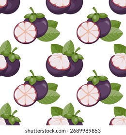 Patrón sin fisuras con mangostán. Diseño de repetición de fruta de mangostán exótico. Fondo de frutas tropicales.