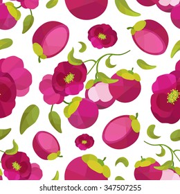Seamless pattern mangosteen and flower