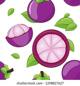 Seamless pattern with mangosteen fruits. vector illustration.