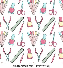Patrón sin fisuras con herramientas de manicura. Elemento de diseño para imprimir o como imagen de fondo.  imagen vectorial, EPS10.
