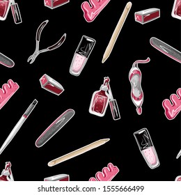 Seamless pattern with manicure tools. Vector.