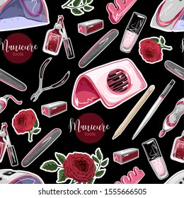 Seamless pattern with manicure tools. Vector.