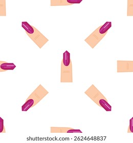 Seamless pattern of manicured fingers with purple nail polish, ideal for beauty and fashion projects