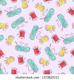 Seamless pattern of mannequin sewing accessories. Hand drawing. Vector illustration