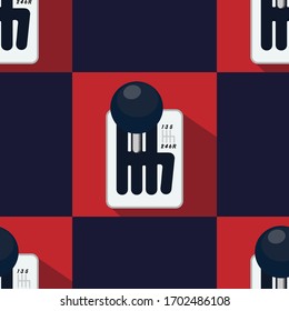 Seamless pattern of manual gearbox with shadow. Flat vector stock illustration isolated on orange background. Car transmission. Modern illustration for web site, web design, textile, fabric and ets.