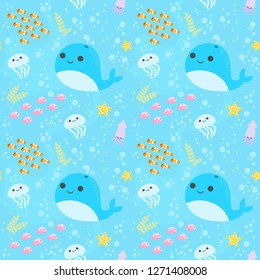 Seamless pattern many animal underwater world.