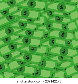 Seamless pattern with many banknotes. Vector illustration.