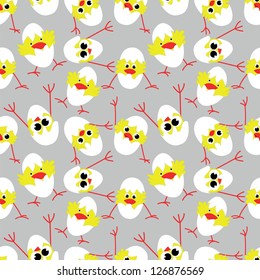 seamless pattern with many chickens on gray background