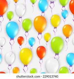 seamless pattern with many color balloons on gray background, vector
