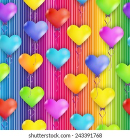 seamless pattern with many color hearts balloons on color background
