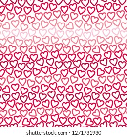 Seamless pattern of many contours of red and pink hearts creating a openwork background. Vector template for romantic design.