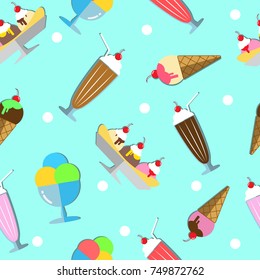 The Seamless Pattern of Many Desserts, for Example, Banana Split, Milk Shake and More.