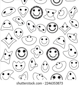 Seamless pattern many different emojis on white background. Smiling faces, emoticon background, symbol of uniting many people in a group, vector illustration
