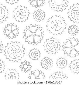 Seamless pattern with many different sketchy gear wheels (EPS 8)