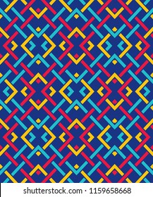 Seamless pattern with many intersecting lines and corners. Chain of geometric shapes