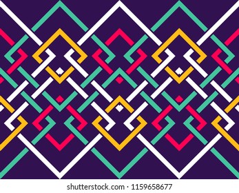 Seamless pattern with many intersecting lines and corners. Chain of geometric shapes