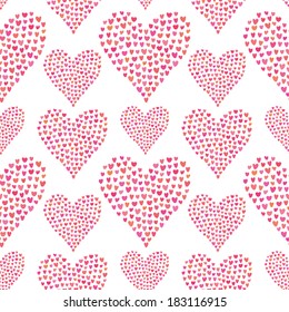 Seamless pattern of many little hearts in the shape of hearts