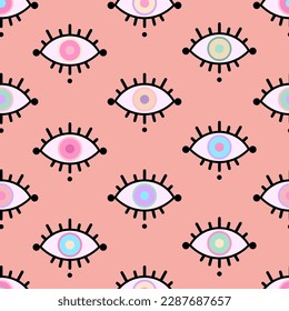 Seamless pattern of many multicolored eyes