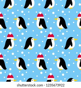 seamless pattern with many penguins on winter. vector