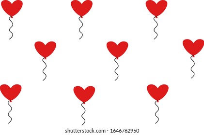 Seamless pattern with many red hearts balloons  good design for packaging, wrapping paper, textile fabric, valentines day card, web background and other.