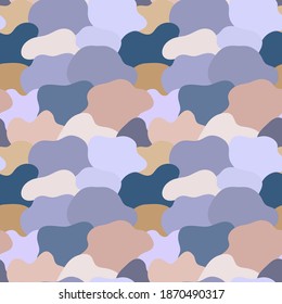 A seamless pattern of many rounded overlapping shapes. Soft pastel shades. Blue, pink, sand. Abstract patterns can be used for website design, cover art, and fabric. Vector illustration