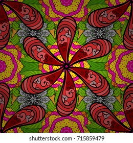 Seamless pattern with many small black, green and red flowers. Seamless floral pattern. Vector abstract floral background.