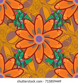 Seamless pattern with many small orange, yellow and red flowers. Seamless floral pattern. Vector abstract floral background.