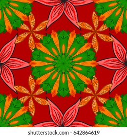 Seamless pattern with many small red and pink flowers. Seamless floral pattern. Vector abstract floral background.